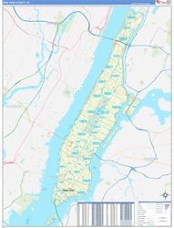 New York County, NY Wall Map Zip Code Basic Style 2024
